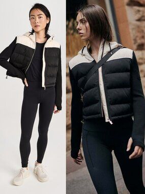 P.E Nation Jacket Parallel Cream Black Quilted Hooded Puffer Size XL‎